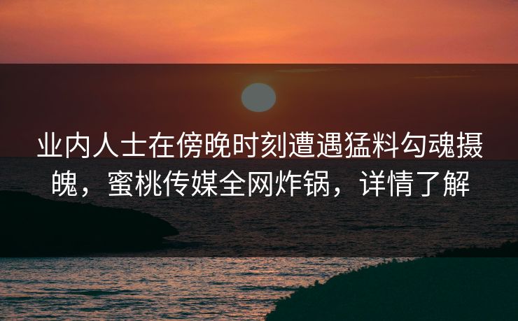 业内人士在傍晚时刻遭遇猛料勾魂摄魄，蜜桃传媒全网炸锅，详情了解