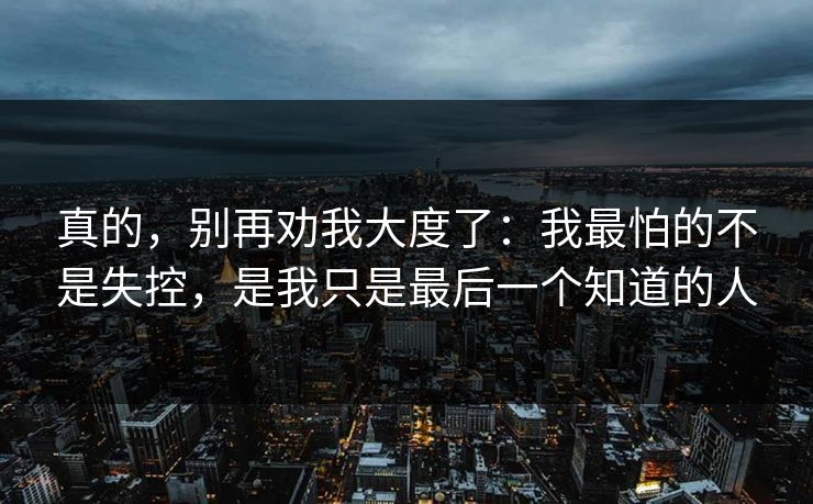 真的,别再劝我大度了:我最怕的不是失控,是我只是最后一个知道的人 真的,别再劝我大度了:我最怕的不是失控,是我只是最后一个知道的人