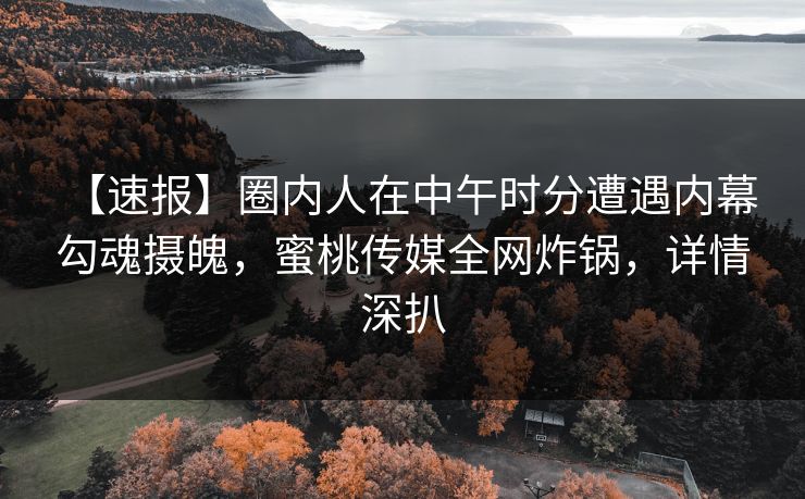 【速报】圈内人在中午时分遭遇内幕 勾魂摄魄，蜜桃传媒全网炸锅，详情深扒