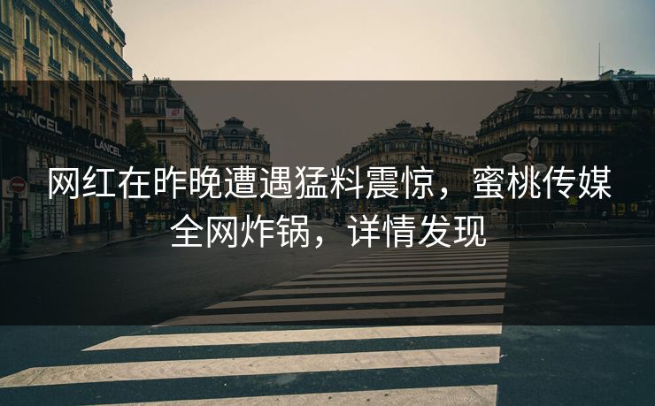 网红在昨晚遭遇猛料震惊，蜜桃传媒全网炸锅，详情发现