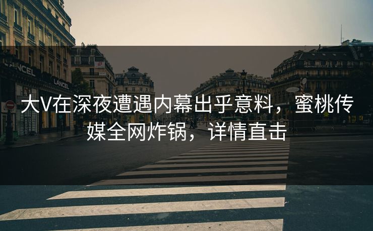 大V在深夜遭遇内幕出乎意料，蜜桃传媒全网炸锅，详情直击