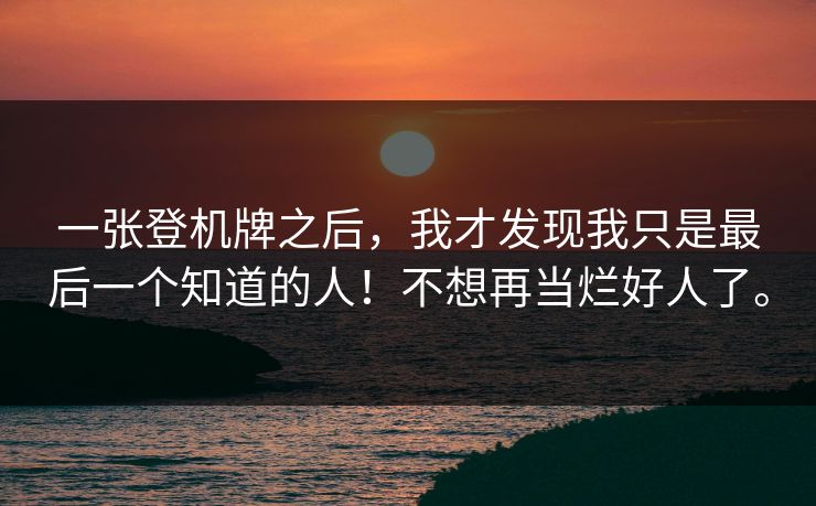 一张登机牌之后，我才发现我只是最后一个知道的人！不想再当烂好人了。